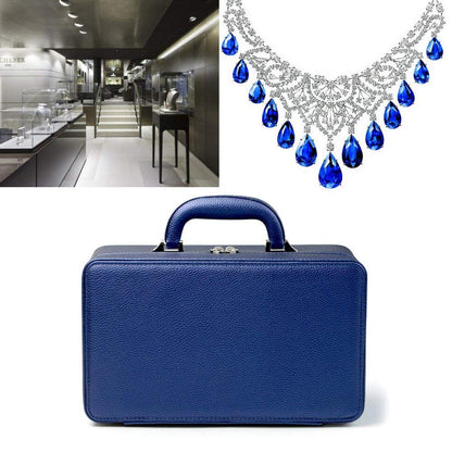 Oirlv Blue Leather Jewelry Box Handmade Travel Jewelry Organizer Storage Case Holder For Girl Lady Earring,Ring,Necklace,Pendant,Watch,Bracelet.(3 layers)