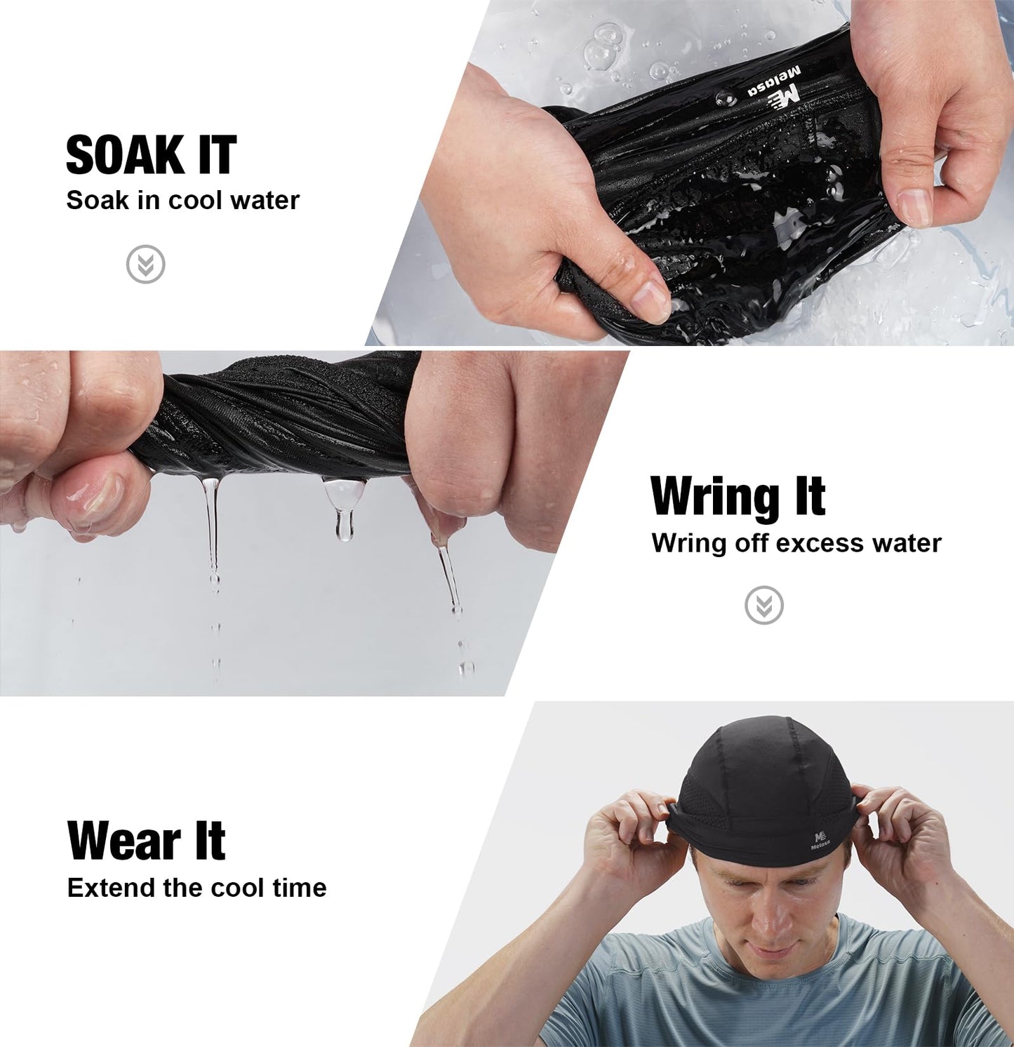 MELASA Cooling Skull Caps Helmet Liner, Lightweight Mesh Under Helmet Cycling Motorcycle Hard Hat Sweat Liner for Men Women (Black)