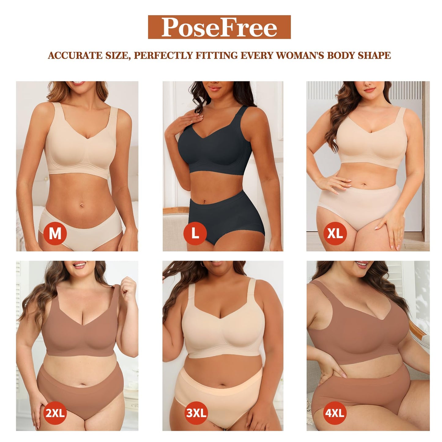 PoseFree Wireless Bras with Support and Lift Wirefree Bras Lift Sagging Breasts Bralette Push Up Seamless Sleep Bra (Black,L)