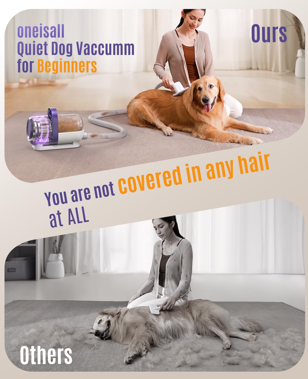 oneisall Dog Hair Vacuum & Dog Grooming Kit/Low Noise Dog Grooming Vacuum12kpa,Dog Vacuum for Shedding Grooming for Pet Hair&Home Cleaning