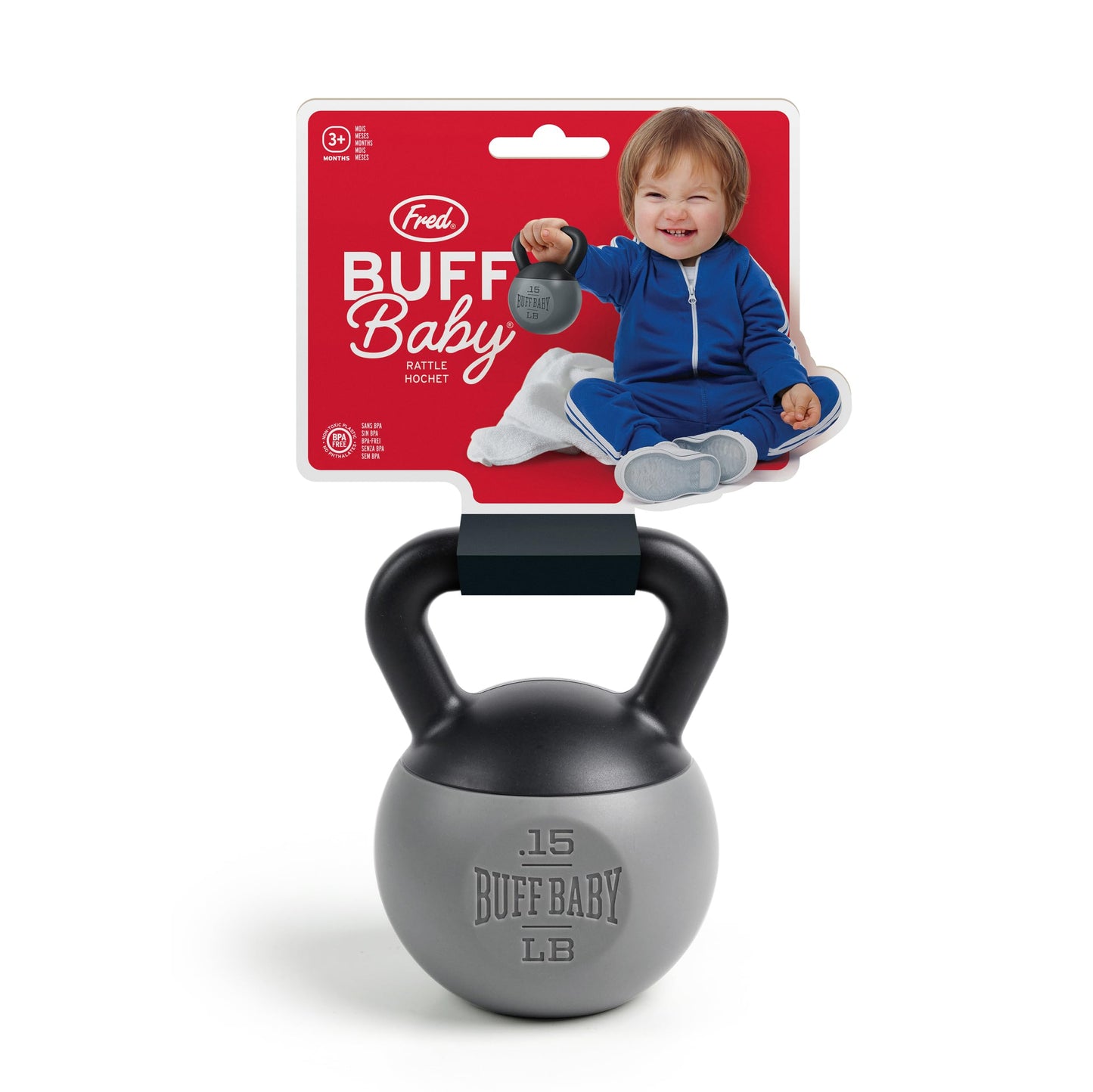 Genuine Fred Buff Baby Kettlebell Rattle, Engaging and Sensory Rich Toy, Lightweight and Easy to Hold, Fun Gift for Fitness Enthusiast and New Parents