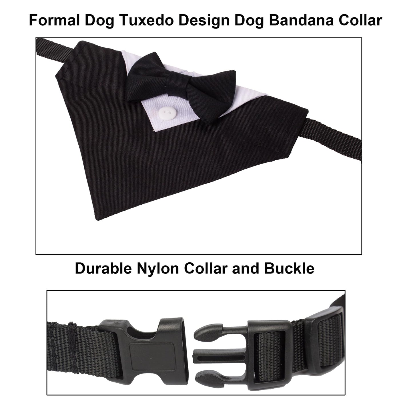 ADOGGYGO Formal Dog Tuxedo, Wedding Dog Collar with Bow Tie, Adjustable Pet Wedding Collar Bandana for Small Medium Large Dogs (Small, Black)