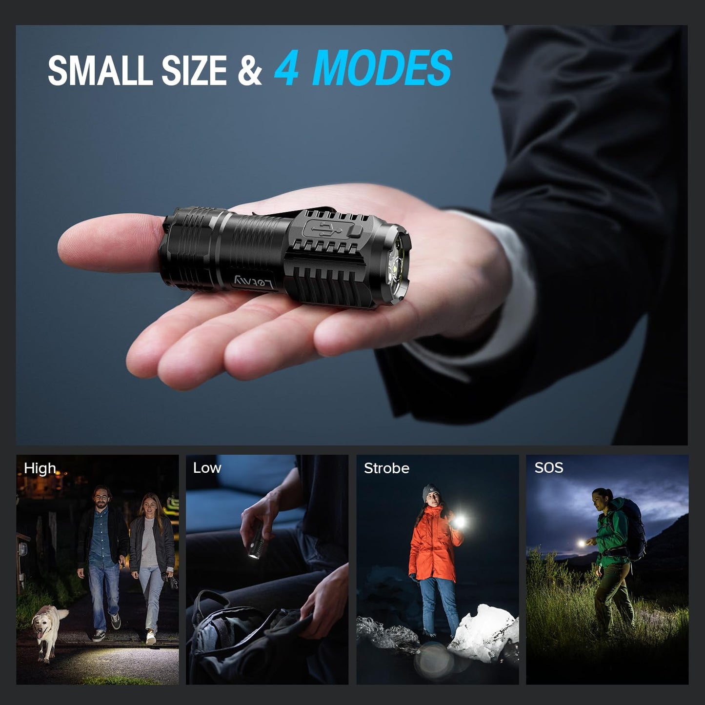 LETMY Rechargeable Mini Flashlights with Magnetic Base, 2 Pack Bright 3 LED Flash Lights, Small EDC Flashlight with Belt Clip, 4 Lighting Modes Portable Rechargeable Flashlights for Camping Home