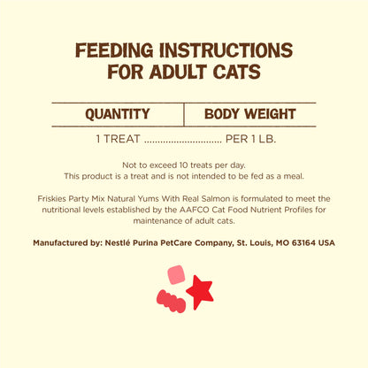 Purina Friskies Natural Cat Treats, Party Mix Natural Yums With Real Salmon and Vitamins, Minerals & Nutrients - (Pack of 10) 2.1 Oz. Pouches