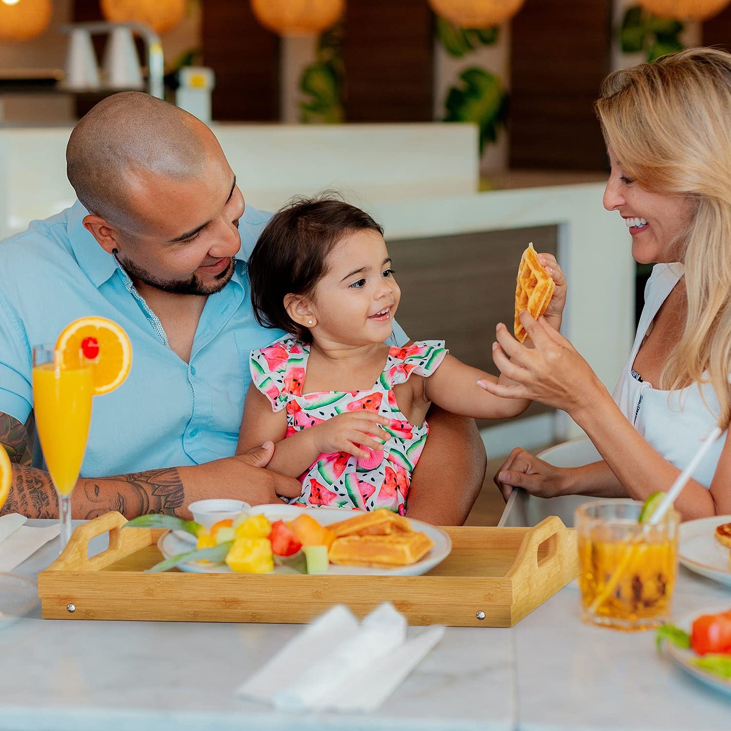 2 Pack Breakfast in Bed Tray for Eating, 16.92 x 12.6 Inch Bed Table Tray with Folding Legs & Handles, Bamboo Food Lap Trays Fits for Adult Kids Eating/TV/Surgery Recovery by Easoger. Set of 2