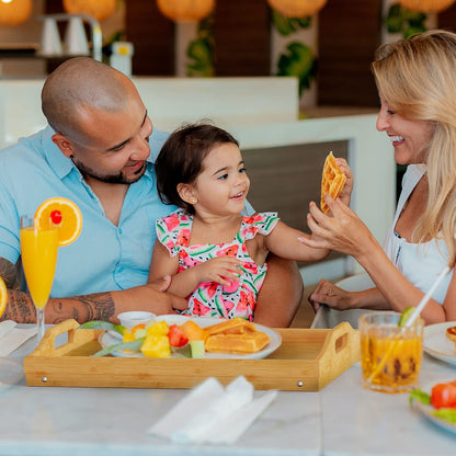 2 Pack Breakfast in Bed Tray for Eating, 16.92 x 12.6 Inch Bed Table Tray with Folding Legs & Handles, Bamboo Food Lap Trays Fits for Adult Kids Eating/TV/Surgery Recovery by Easoger. Set of 2