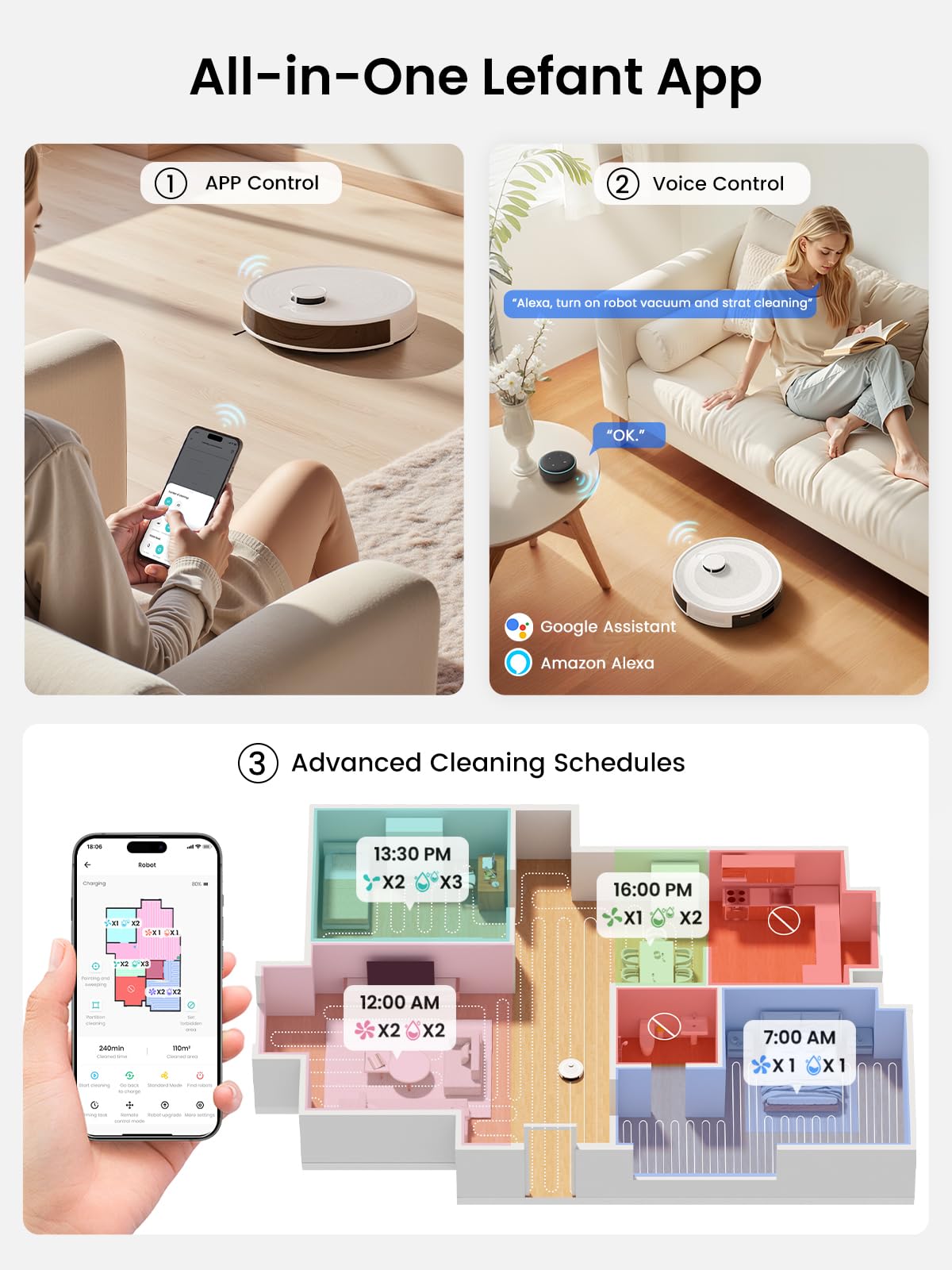 Lefant LiDAR Robot Vacuum and Mop, 45-Day Self-Emptying, 190° PSD Obstacle Avoidance, Customized Cleaning, Multi-Floor Mapping, 5500Pa Strong Suction, 140 Min Runtime, WiFi/Alexa/APP/iWatch, M2 Pro