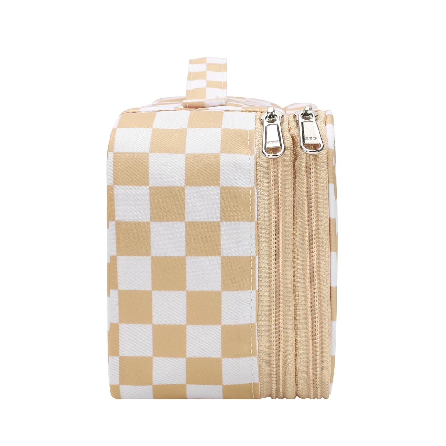 Relavel Travel Makeup Bag with Brush Holder, Dual-Layer Small Cosmetic Organizer, Portable Toiletry Bag for Accessories Storage, Cute Make Up Bag for Gift, Trip, Camp, Daily Use - Plaid