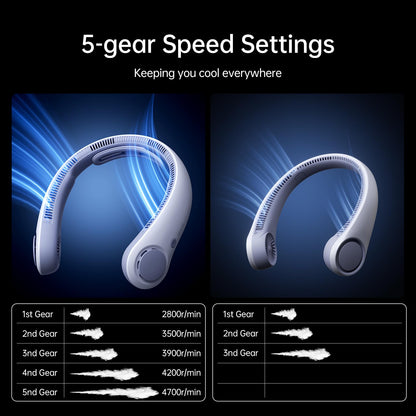 JISULIFE Portable Neck Fan Upgraded, Neckbrace Personal Hands Free, 5 Speed Gears Adjustment, 5000 mAh Wearable Bladeless Quiet Rechargeable for Outdoor Indoor, Gifts for Women Men- Sunny Blue