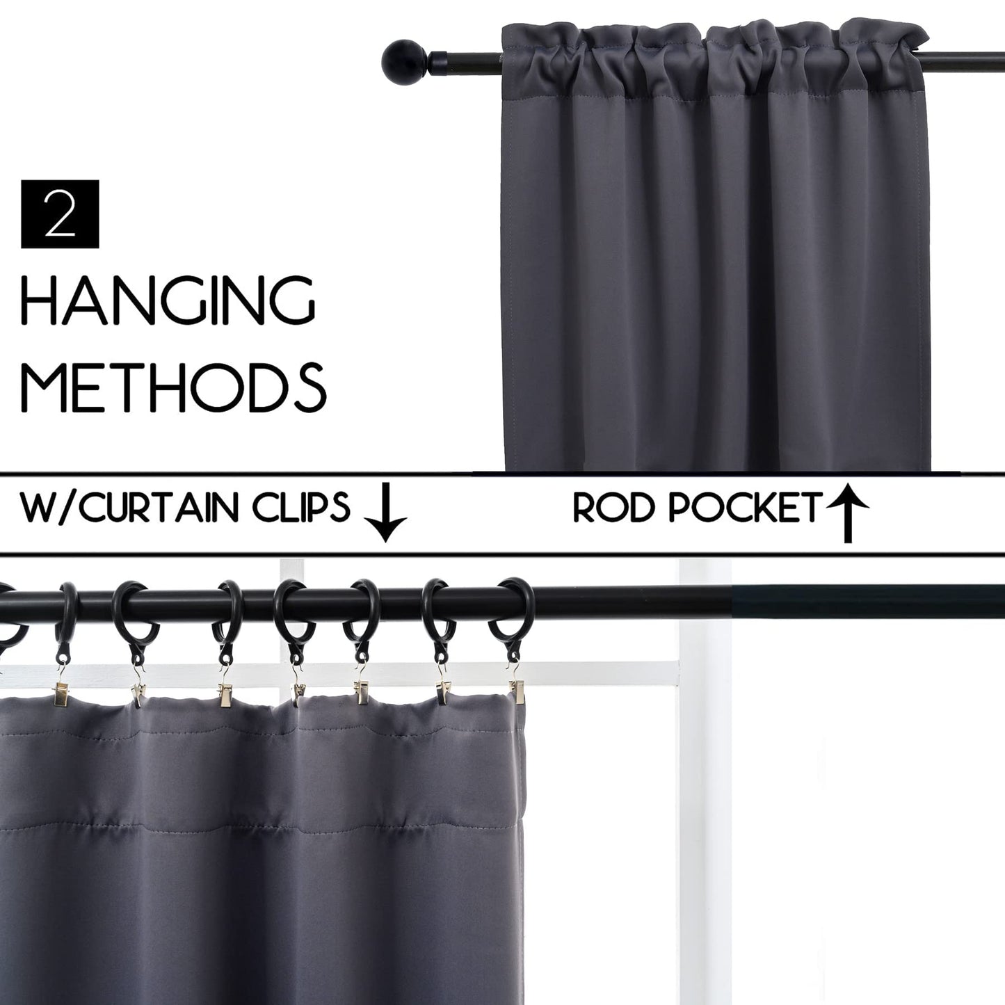 Pickluc Dark Grey Cafe Curtain - Half Window, 30 Inches Length, Rod Pocket, Small Kitchen Curtain, Blackout for Small Windows - 30" Wide x 30" Long, 2 Panels Set