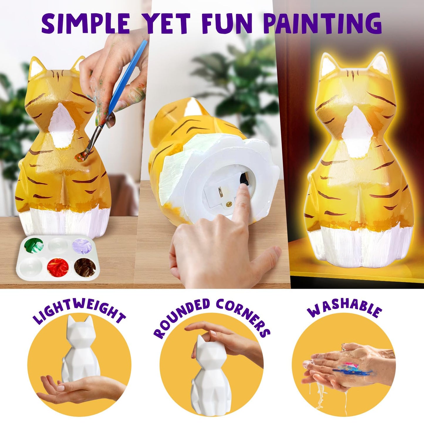 Goodyking Paint Your Own Cat Lamp Kit, DIY Cat Crafts Night Light, Painting Kit Arts & Crafts for Kids Ages 8-12, Art Supplies Birthday Party Holiday Gift for Teens Girls Boys Age 3 4 5 6 7 8