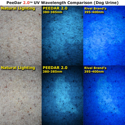 PeeDar 2.0 UV Pet Urine Detector Black Light LED Flashlight + Cat & Dog Behavior Guide. Ultra Bright Optimal 380-385NM Wavelength Finds Invisible Stains Instantly! Stop Pet Pee Issues Forever