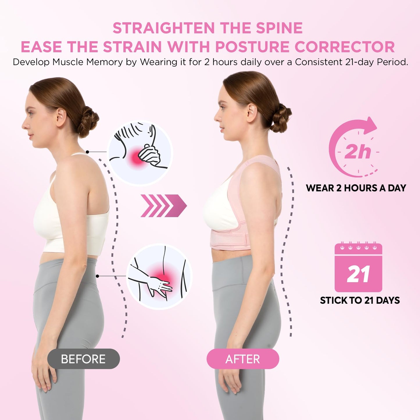 Posture Corrector for Women and Men, Adjustable Upper Back Brace for Clavicle Support and Providing Pain Relief from Neck, Shoulder, and Upper Back (S/M)