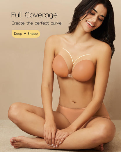 Niidor Strapless Sticky Bra Adhesive & Backless Silicone Invisible Bra for Low Cut Dresses