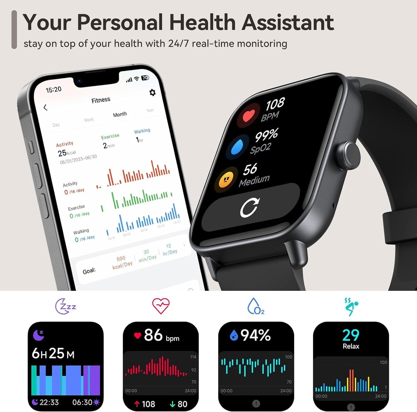 aeac Smart Watches for Men Women Answer/Make Call, Alexa Bulit-in, 1.8" HD Fitness Tracker for Android iOS, Smart Watch with IP68 Waterproof/110 Sport Modes/Heart Rate/Sleep Monitor/Calories/Pedometer