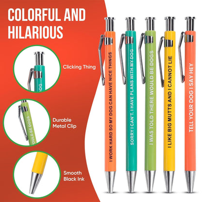 MilkToast Brands Funny Dog People Pens - Black Ballpoint Gag Gift Set for Dog Parents, Vet Techs, Pet Owners, and Coworkers