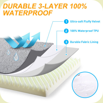 KSIIA Orthopedic Dog Bed Dog Crate Bed Waterproof for Large Dogs Deluxe Plush Washable Pet Mat with Egg Crate Foam & Removable Cover, 35 x 22 Inch, Gray