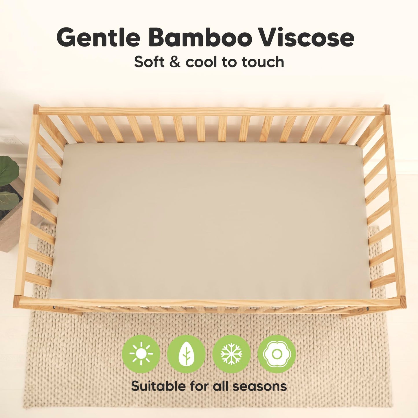 2-Pack Waterproof Baby Crib Sheets for Boys, Girls - 52x28 Viscose Derived from Bamboo Toddler Bed Sheet Neutral, Fitted Crib Mattress Protector Cover for Baby Bedding, Soft & Gentle (Ecru)