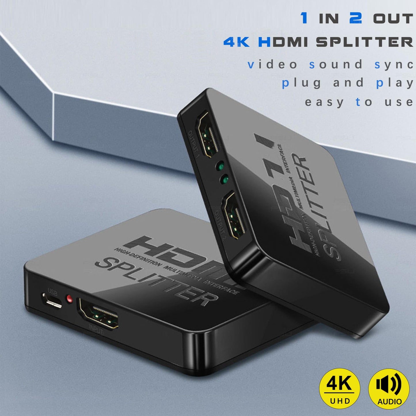 4K HDMI Splitter 1 in 2 Out Mirror Display Not Expand, Dual HDMI Splitter Hub to Dual Monitors Multi-Scree Displays Audio Synchronization, Compatible for MacBook Laptop Desktop PC Graphics Card TV