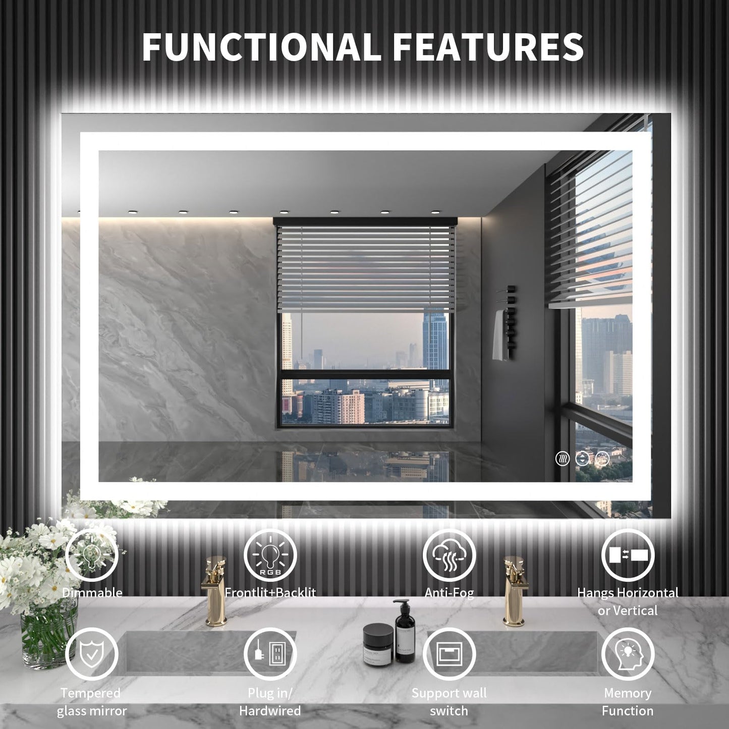 LOAAO 48X32 LED Bathroom Mirror with Lights, Anti-Fog, Dimmable, Backlit + Front Lit, Lighted Bathroom Vanity Mirror for Wall, Memory Function, Tempered Glass (Safe to Use)