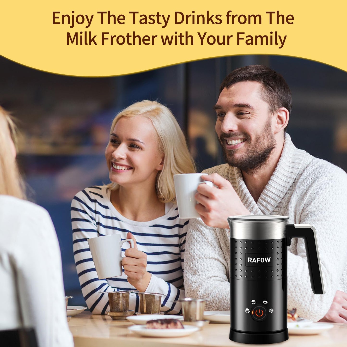 4 in 1 Electric Milk Frother: 10oz/350 mL Large Capacity Electric Milk Steamer for Hot and Cold Milk Froth - Automatic Milk Frother & Warmer for Latte, Cappuccinos, Macchiato, Hot Chocolate