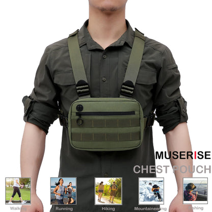 Muserise Outdoor Sports Chest Pack,Tactical EDC Chest Bag For Men, Lightweight Chest Pouch Holster, Chest Rig Vest With Phone Holder For Workouts, Cycling (Olive green)