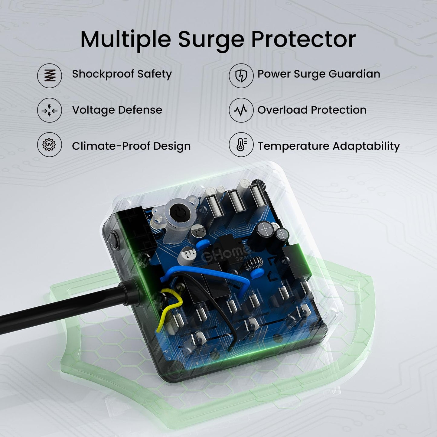 GHome Smart Power Strip with 3 USB Ports & 3 Smart Outlets Plugs That Work with Alexa & Google Home, WiFi Surge Protector, Flat Plug for Home Office Travel, 10A