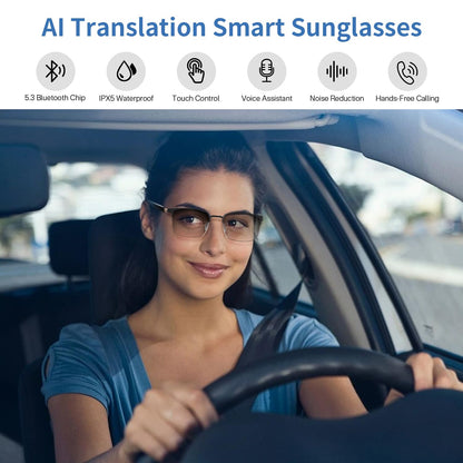 AI Translator Smart Glasses for Men Women, Bluetooth Audio Sunglasses with Photochromic Lenses, Voice Assistant, Open Ear Lighweight Eyeware, Real-Time Translation, Supports 160+ Languages (Silver)
