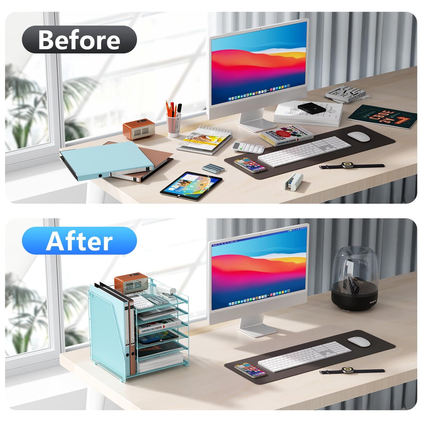 gianotter Desk Organizers and Accessories, 6-Tier Paper Organizer with File Holder, Document Organizer, Office Decor, Home Office Essentials (Blue)