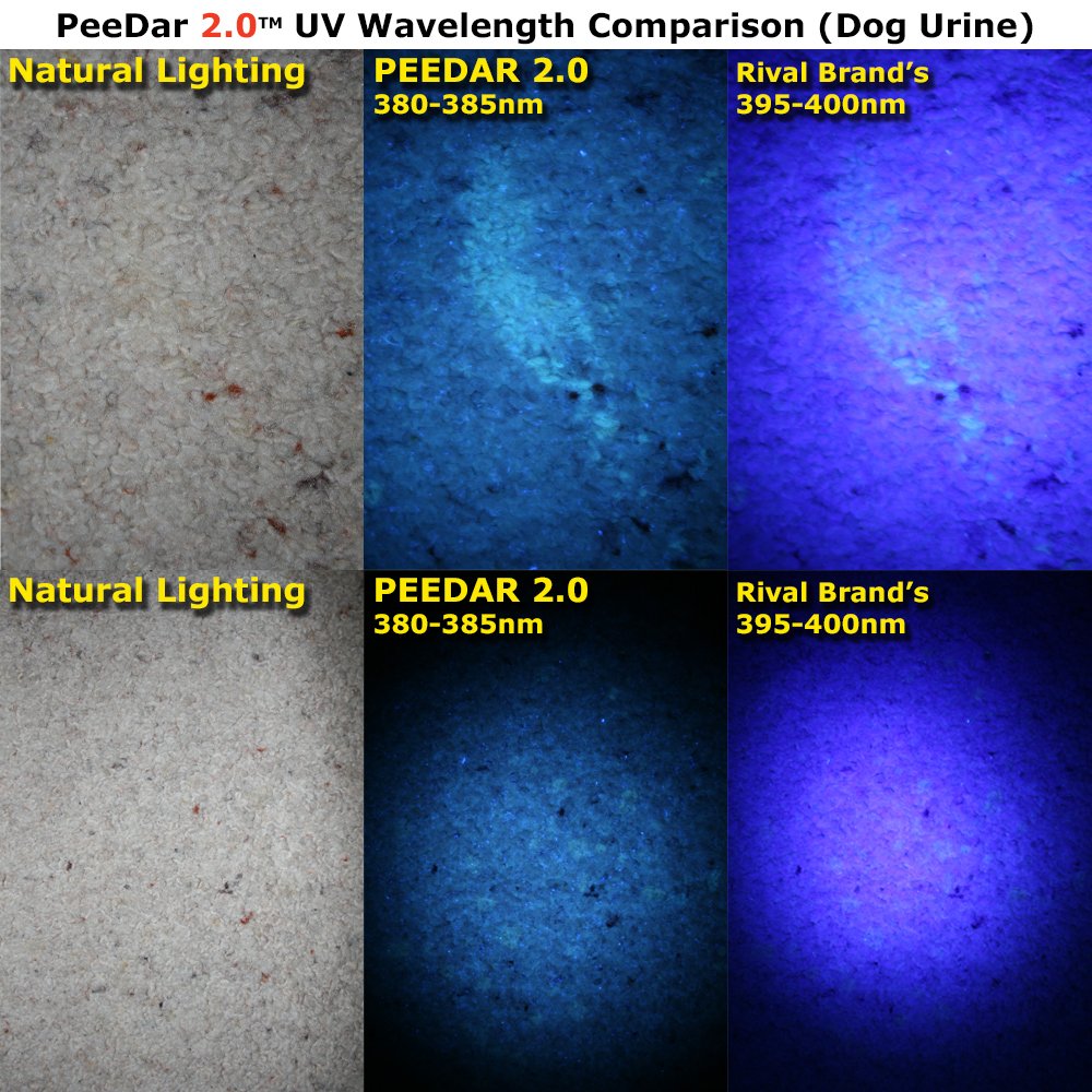 PeeDar 2.0 UV Pet Urine Detector Black Light LED Flashlight + Cat & Dog Behavior Guide. Ultra Bright Optimal 380-385NM Wavelength Finds Invisible Stains Instantly! Stop Pet Pee Issues Forever
