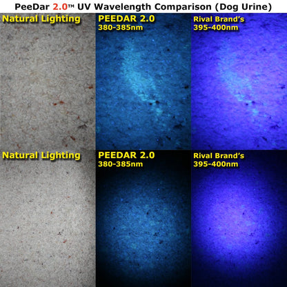 PeeDar 2.0 UV Pet Urine Detector Black Light LED Flashlight + Cat & Dog Behavior Guide. Ultra Bright Optimal 380-385NM Wavelength Finds Invisible Stains Instantly! Stop Pet Pee Issues Forever