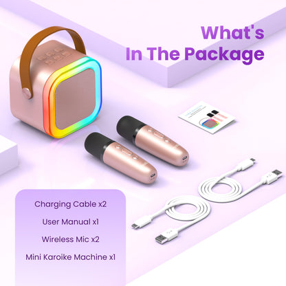 Peski Karaoke Machine for Kids Adults, Portable Bluetooth Mini Karaoke Microphone Singing Speaker Karaoke Player with 2 Wireless Mic, Birthday Gifts for Girls Boys Family Home Party(Rose Gold)
