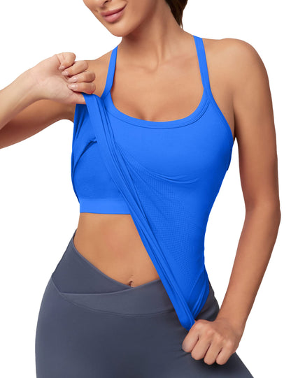 MathCat Workout Tank Tops for Women with Built in Bra, Sleeveless Gym Tops Seamless Racerback Athletic Yoga Shirts