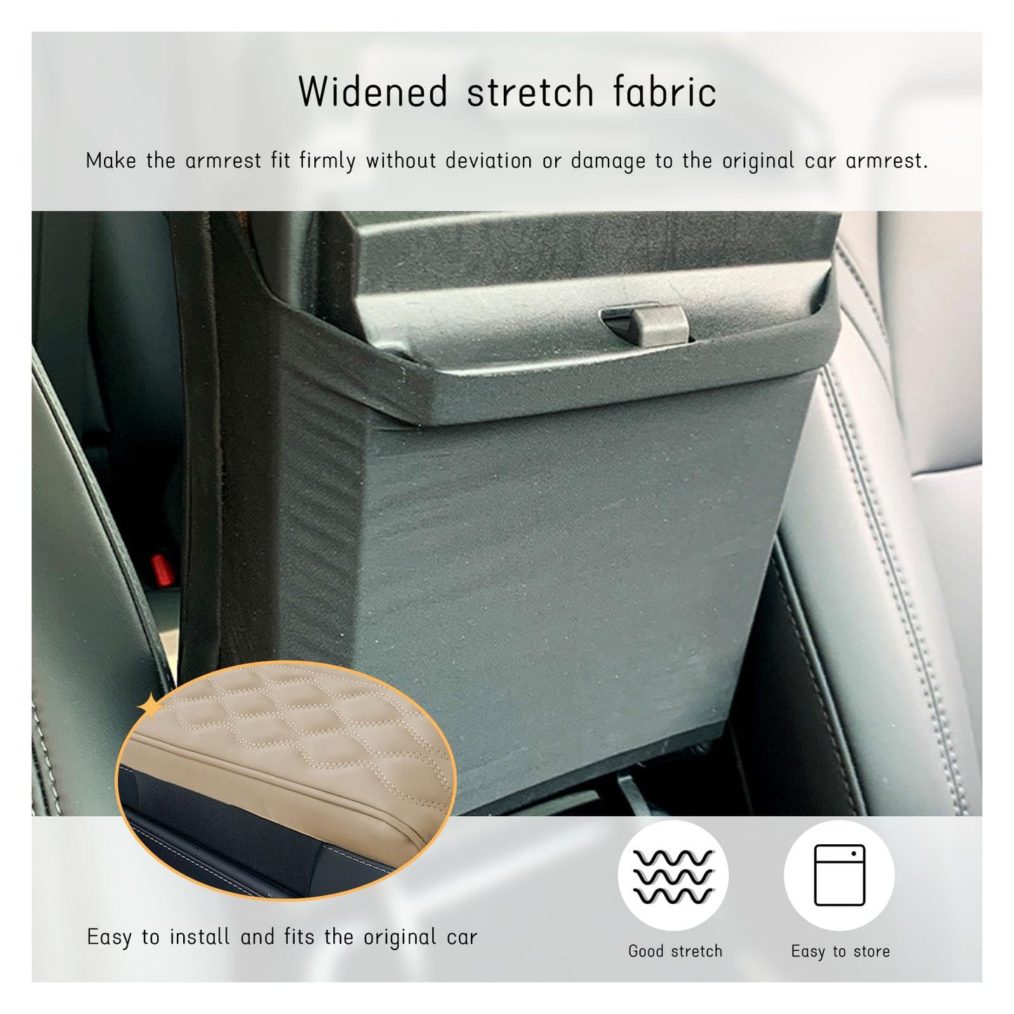 Ziciner Car Center Console Cover, Leather Memory Foam Armrest Cushion Protection Pad, Waterproof Hand Rest Pillow with Height Increase, Universal Accessory for Most Car (Beige)