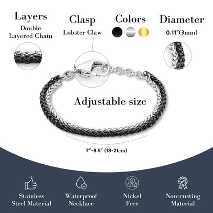 Galis Mens Bracelet - 7" Stainless Steel for Men, Non Tarnish Silver Plated Rope Chain Bracelets with Lobster Claw Clasp, To My Man Bracelets, Stylish Gifts for Dad, Husband, Boyfriend