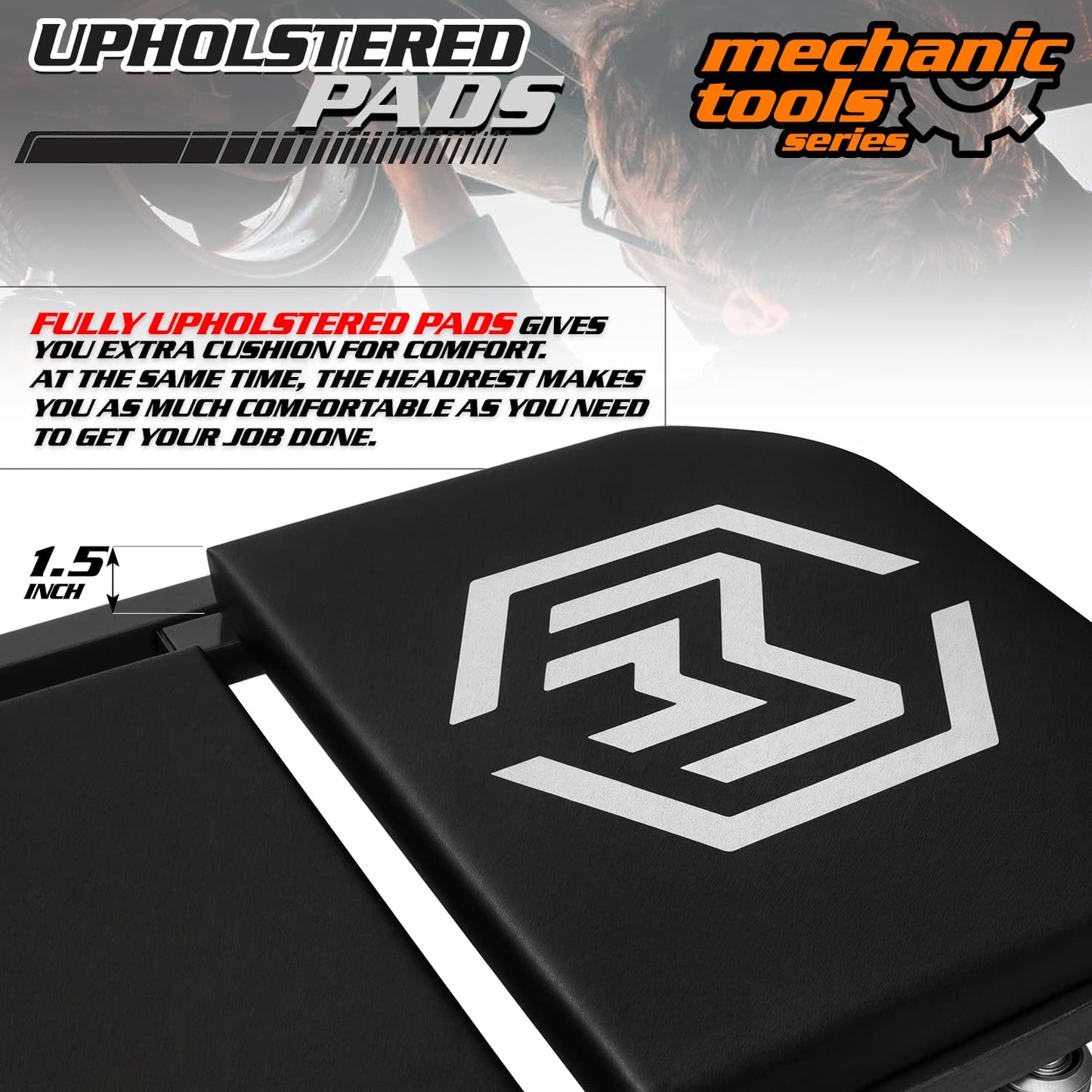 M-AUTO Foldable Z Creeper 2-in-1 Rolling Folding Car Creeper & Seat, 36" Adjustable Roller Garage Chair Lay Down or Sit, 330LBS Capacity Under Car Roller Creeper with 6 Swivel Casters, Black