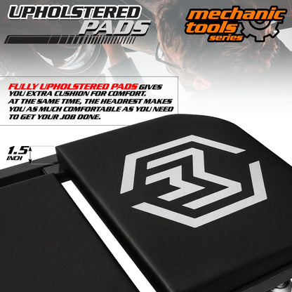 M-AUTO Foldable Z Creeper 2-in-1 Rolling Folding Car Creeper & Seat, 36" Adjustable Roller Garage Chair Lay Down or Sit, 330LBS Capacity Under Car Roller Creeper with 6 Swivel Casters, Black