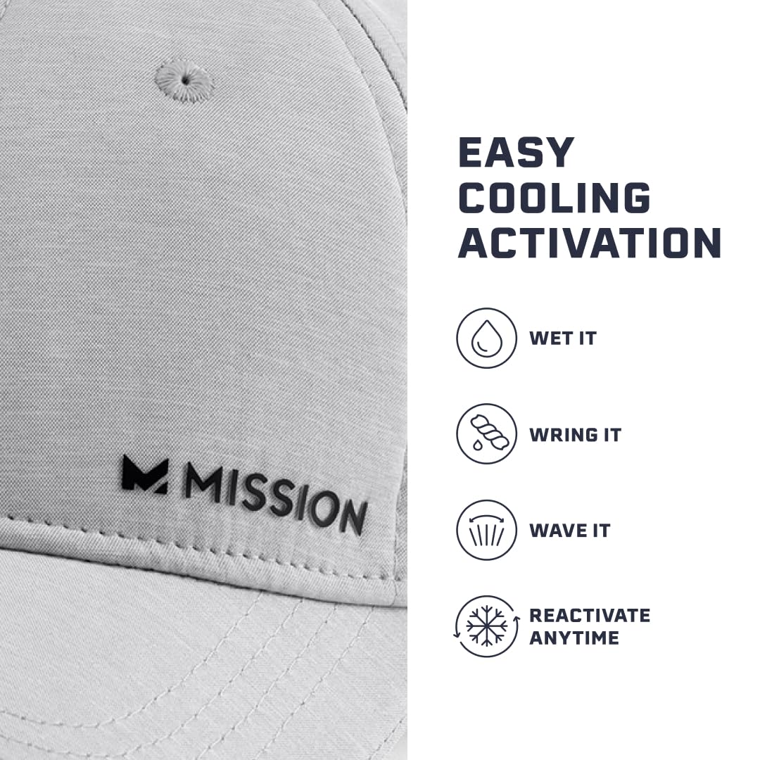 MISSION Cooling UPF Vented Performance Hat - Unisex One Size Cap for Workouts, Golf & Running - Sweat & Water Activated Technology - (Alloy Heather)