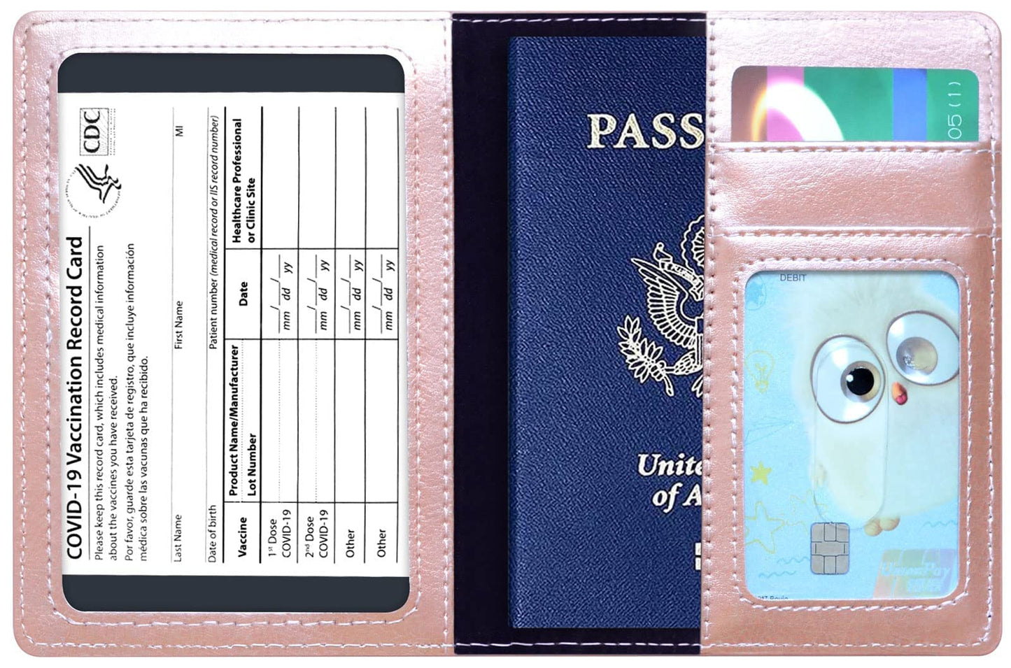 Passport Holder Cover Wallet Case RFID Blocking Leather Card Slot Travel Accessories Documents Organizer Protector for Women Men, Rose Gold