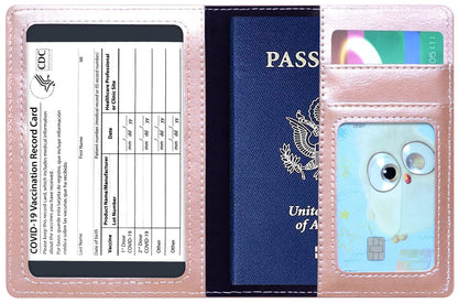 Passport Holder Cover Wallet Case RFID Blocking Leather Card Slot Travel Accessories Documents Organizer Protector for Women Men, Rose Gold