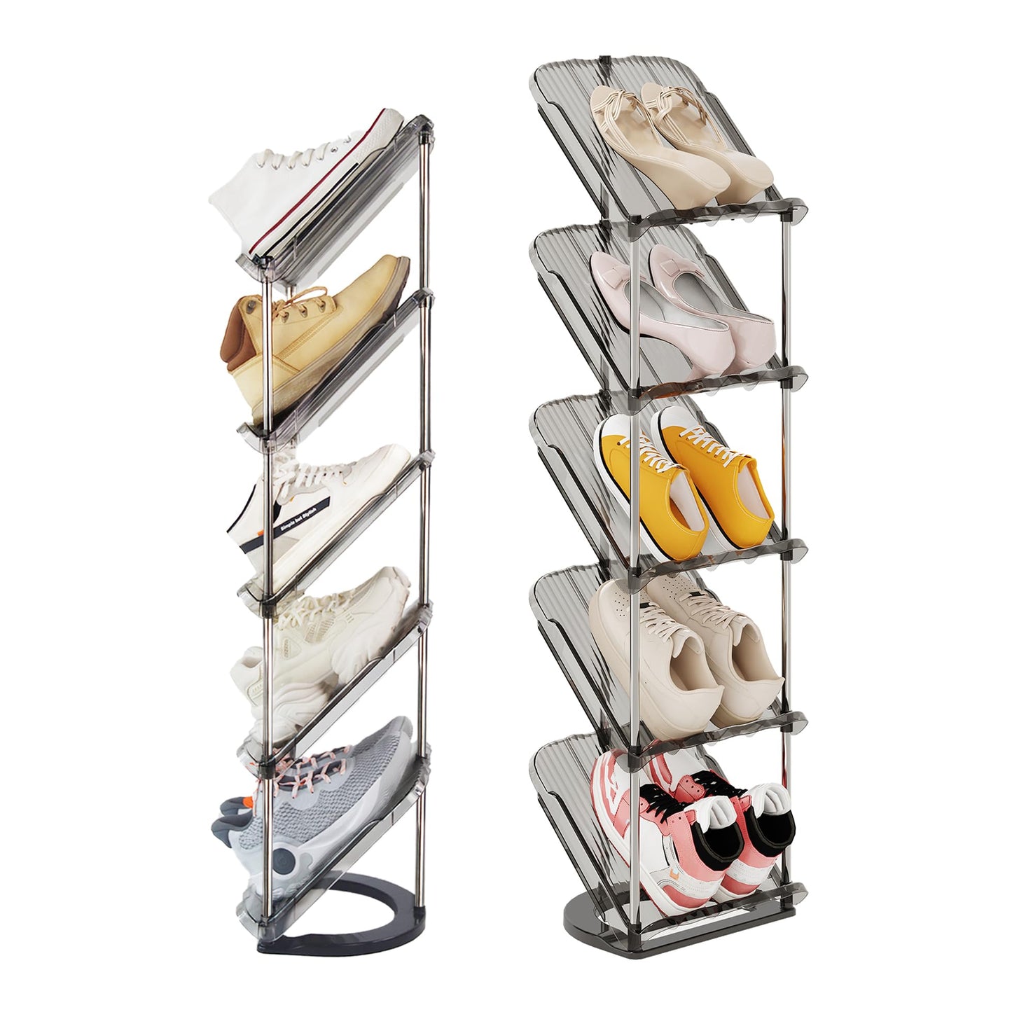 Patinao Sloping Narrow Shoe Rack 5 Tiers - Free Standing Vertical Shoes Racks for Small Spaces and Corner, Shoe Storage Organizer for Entryway, Tall Slim Shoe Shelf Cabinet for Shoes and Boots