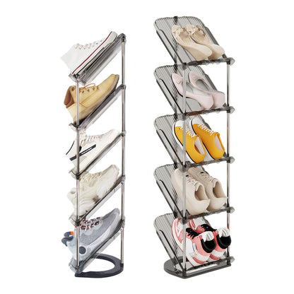 Patinao Sloping Narrow Shoe Rack 5 Tiers - Free Standing Vertical Shoes Racks for Small Spaces and Corner, Shoe Storage Organizer for Entryway, Tall Slim Shoe Shelf Cabinet for Shoes and Boots