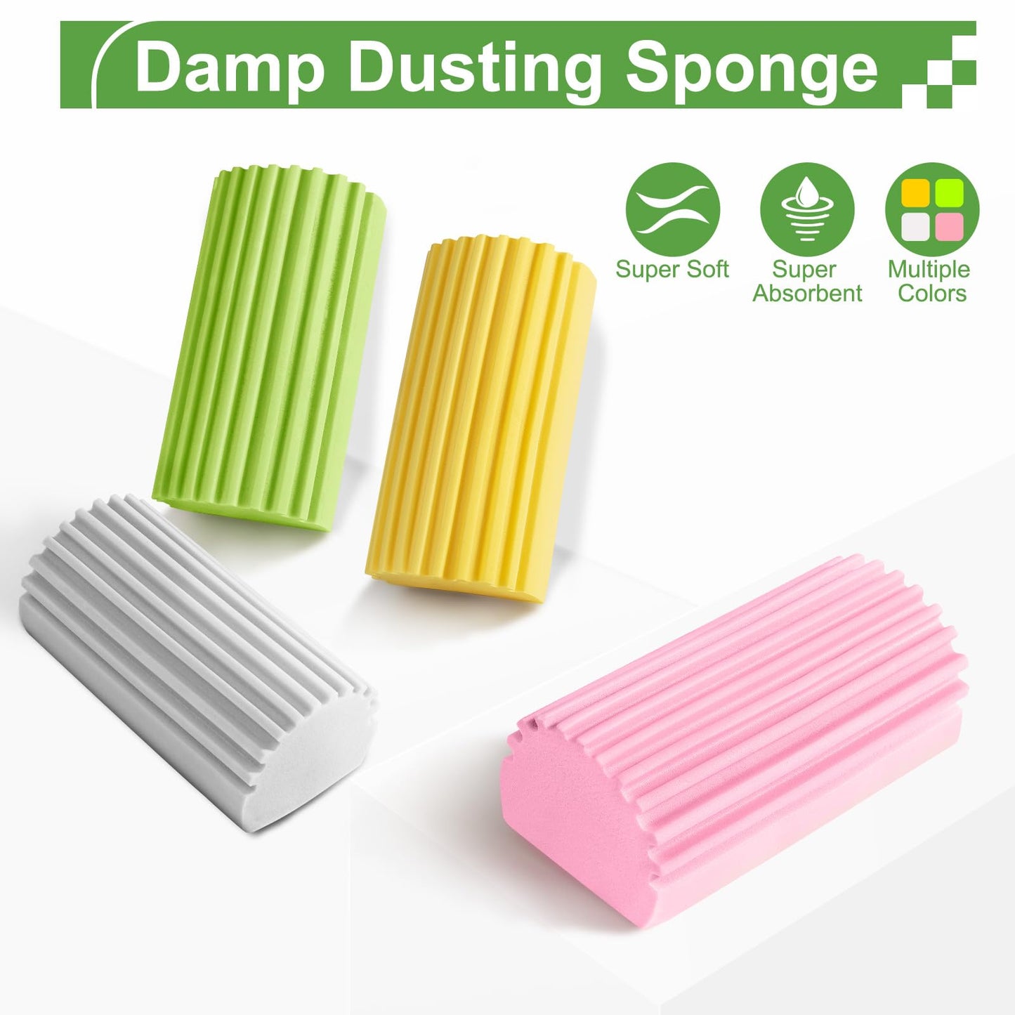 Jeymei 4-Pack Damp Clean Duster Sponge, Sponge Cleaning Brush, Duster for Cleaning Blinds, Glass, Baseboards, Vents, Railings, Mirrors,Window Track Grooves and Faucets（Gray）