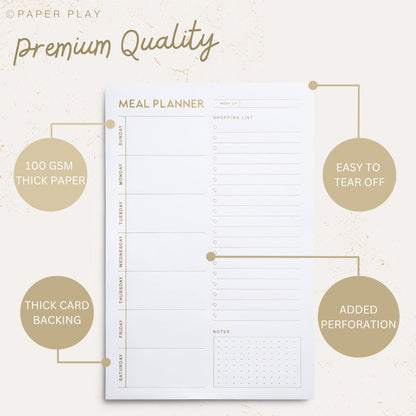 Matte Gold Foil Magnetic Meal Planning Pad for Fridge 52 Undated Tear-off Sheets, 6x9 Inch Meal Planner & Grocery List with Magnet, Weekly Meal Planner with Tear Off Shopping List