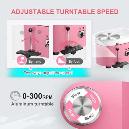 Pottery Wheel Pottery Forming Machine 25CM 350W Electric Pottery Wheel with Foot Pedal DIY Clay Tool Ceramic Machine Work Clay Art Craft (Pink)