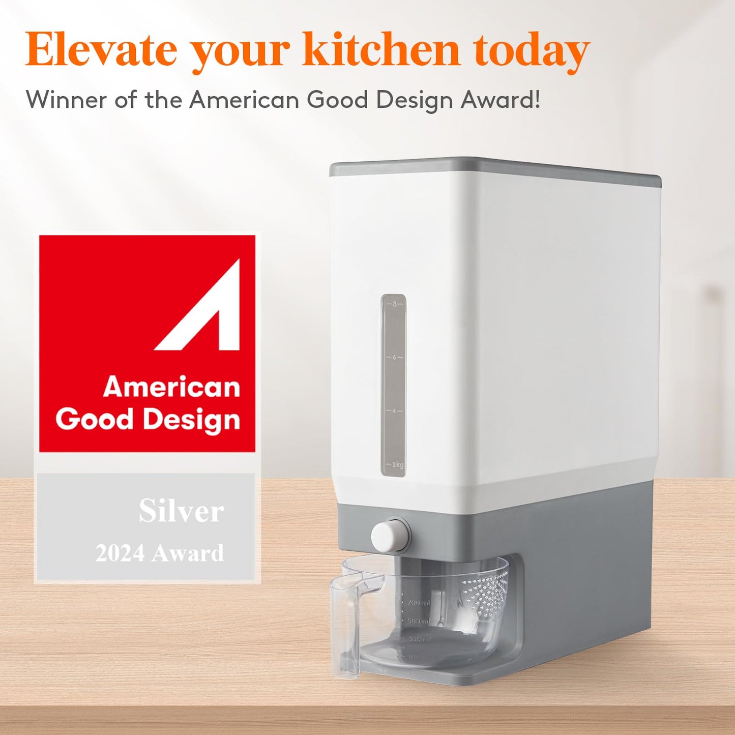 Lifewit Rice Dispenser 25 Lbs(11.3kg), Rice Storage Container Sealed Moisture Proof with Measuring Cup for Kitchen Pantry Household, BPA-Free