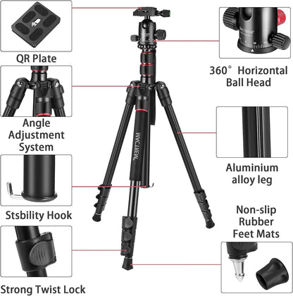 MACTREM 84" Camera Tripod, DSLR Tripod Heavy Duty for Travel, 360 ° Ball Head Professional Aluminum Tripod & Monopod with Carry Bag Compatible with Canon Nikon Binoculars Laser Telescope, 33lb Load
