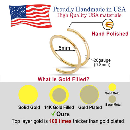 LUCKYJEWUS 14k Gold Filled 20G Double Hoop Nose Ring for Single Piercing, 20 Gauge Small Thin 8mm Spiral Nose Jewelry for Women Men