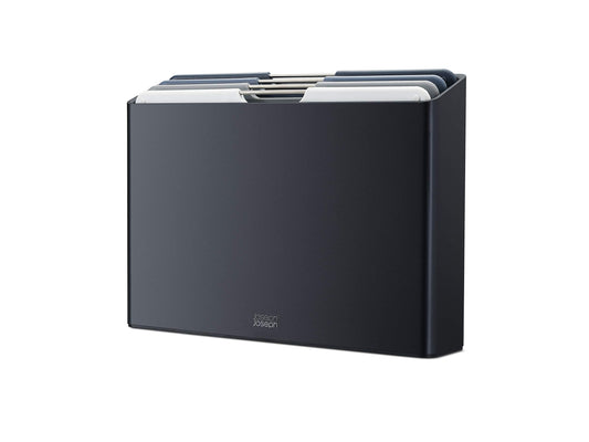 Joseph Joseph Folio 4-Piece Colour coded Cutting Board Set, Slimline case for organized Kitchen storage, Graphite