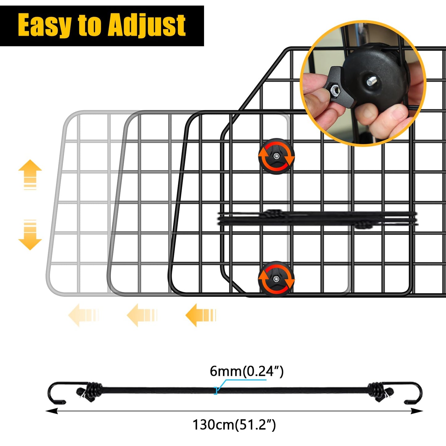 Gtongoko Dog Car Barriers for SUVs, Vehicles, Cars, Trucks, Upgraded Adjustable Heavy-Duty Wire Mesh Pet SUV Barriers Universal-Fit, Car Accessories Safety Travel, 2pcs 51.2In Elastic Ropes Included